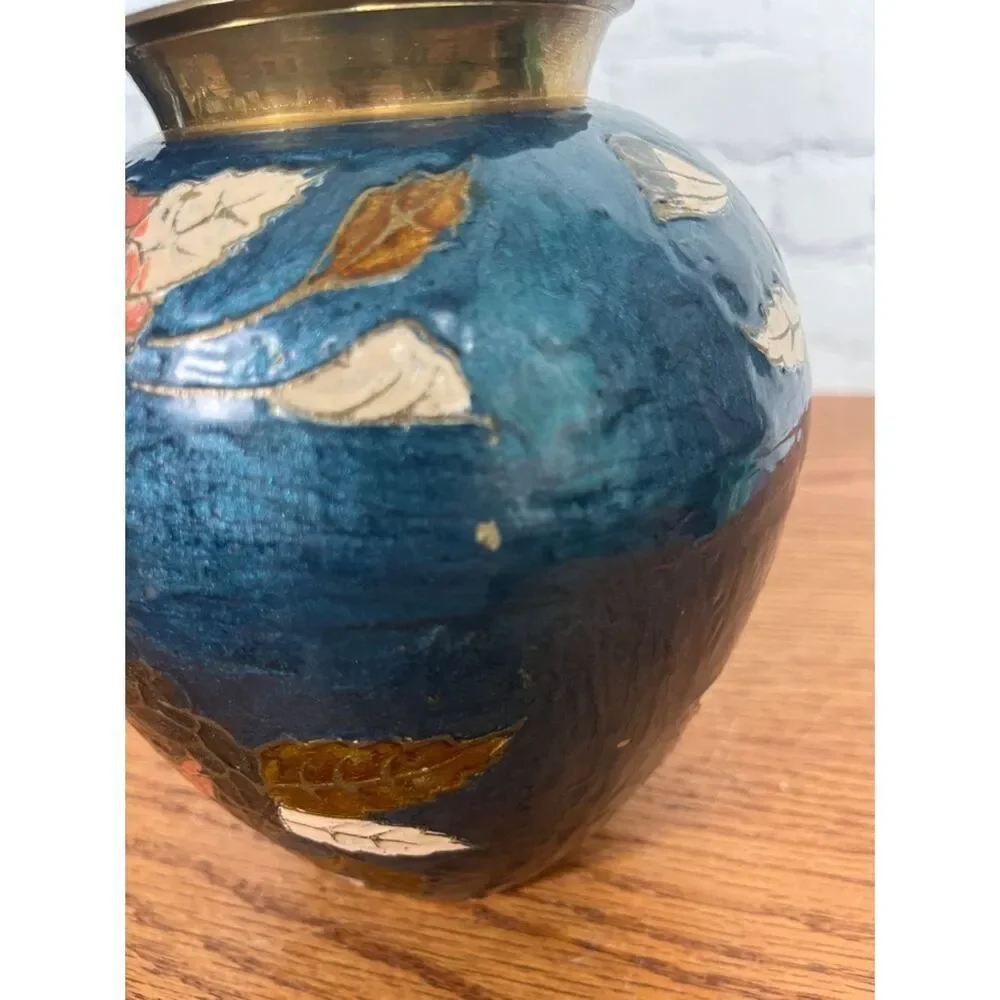 VINTAGE Cloisonne teal base|4.25” tall